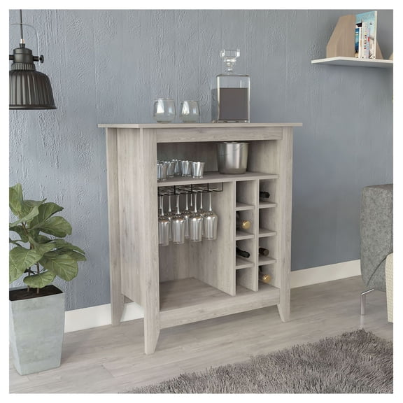 Bar Cabinet with Wine Rack - Light Gray - Home Bar Storage - 38" Height - Open Shelf & Drawer - Modern Style for Living Room & Dining Room