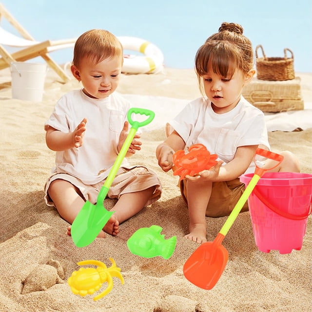 EGNMCR Children's Summer Seaside Water Play Sand Bath Shower Beach Bucket 6 Piece Set Of Cute Happy Play House Water Outdoor Toys Beach Supplie
