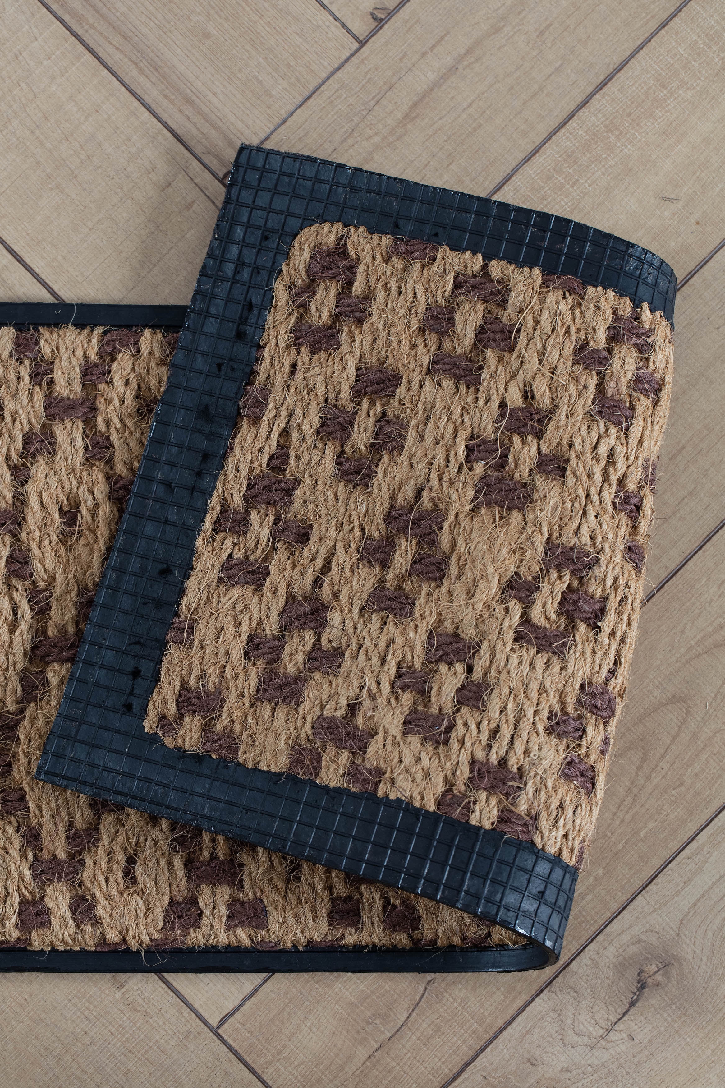 Black Metal Boot Tray with Tan & Dark Brown Coir Insert