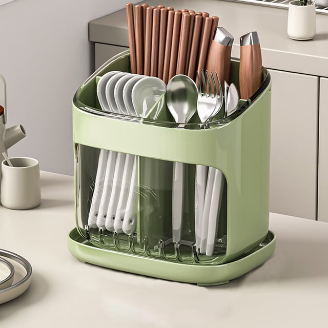 Vaidha Chopstick Storage Box Kitchen Large Capacity Drainage Organizer Quick Tube Large Compartment Lazy Corner Cutlery Organizer Easy To Clean Tilt Design