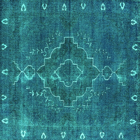 Ahgly Company Machine Washable Indoor Square Oriental Turquoise Blue Industrial Area Rugs, 5' Square