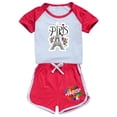 thumbnail image 1 of Girls Spring Outfits French Tower Tourism Commemorative Print Color Block Sleeves T Shirt Shorts Set Newborn Girl Clothes Red 2 Years-3 Years, 1 of 2
