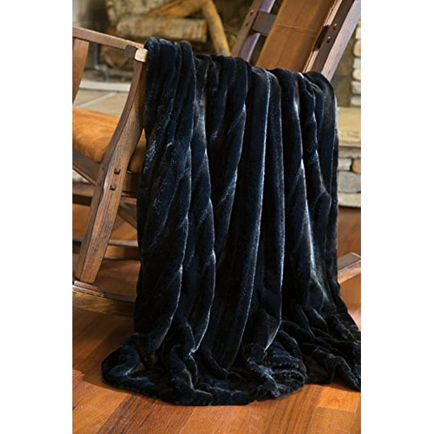 Faux Fur Throw Blanket, Black Striped Mink