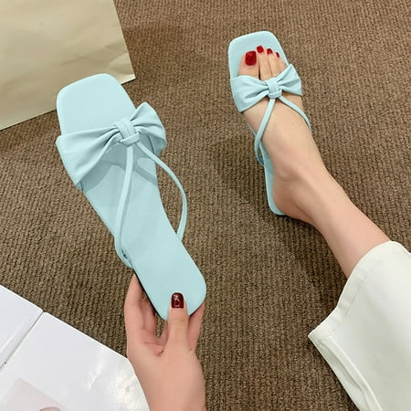 

PEASKJP Summer Sandals for Women 2023 Women Wedge Summer Fashion Beach Breathable Round Toe Casual Slippers Soft Insole for Arch Support Sky Blue 9.5