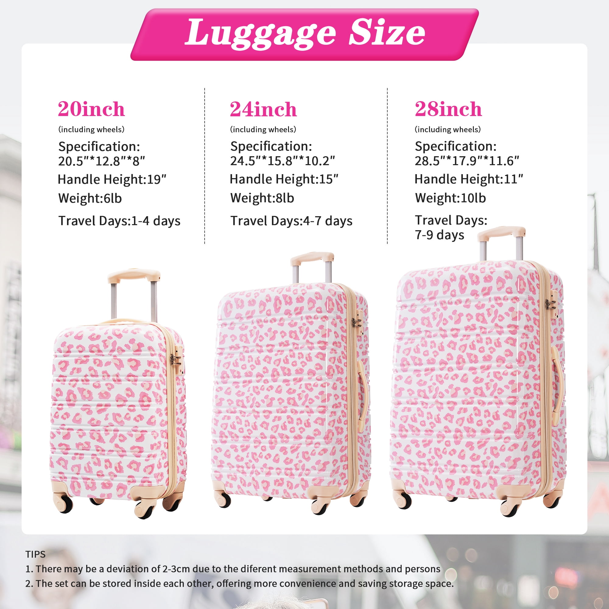 Hardshell Luggage Sets 3 pcs Spinner Suitcase with TSA Lock Lightweight-20"+24"+28" Luggages