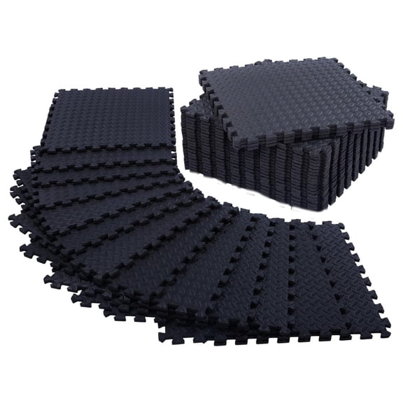 24 Pack - 1/2" Extra Thick Floor for Home Gym Floor Padding for Kids - High-Density Interlocking Foam Floor Tiles for Gym Equipment, Play Area, Yoga, Cardio, Weights, MMA Black 12" x 12"