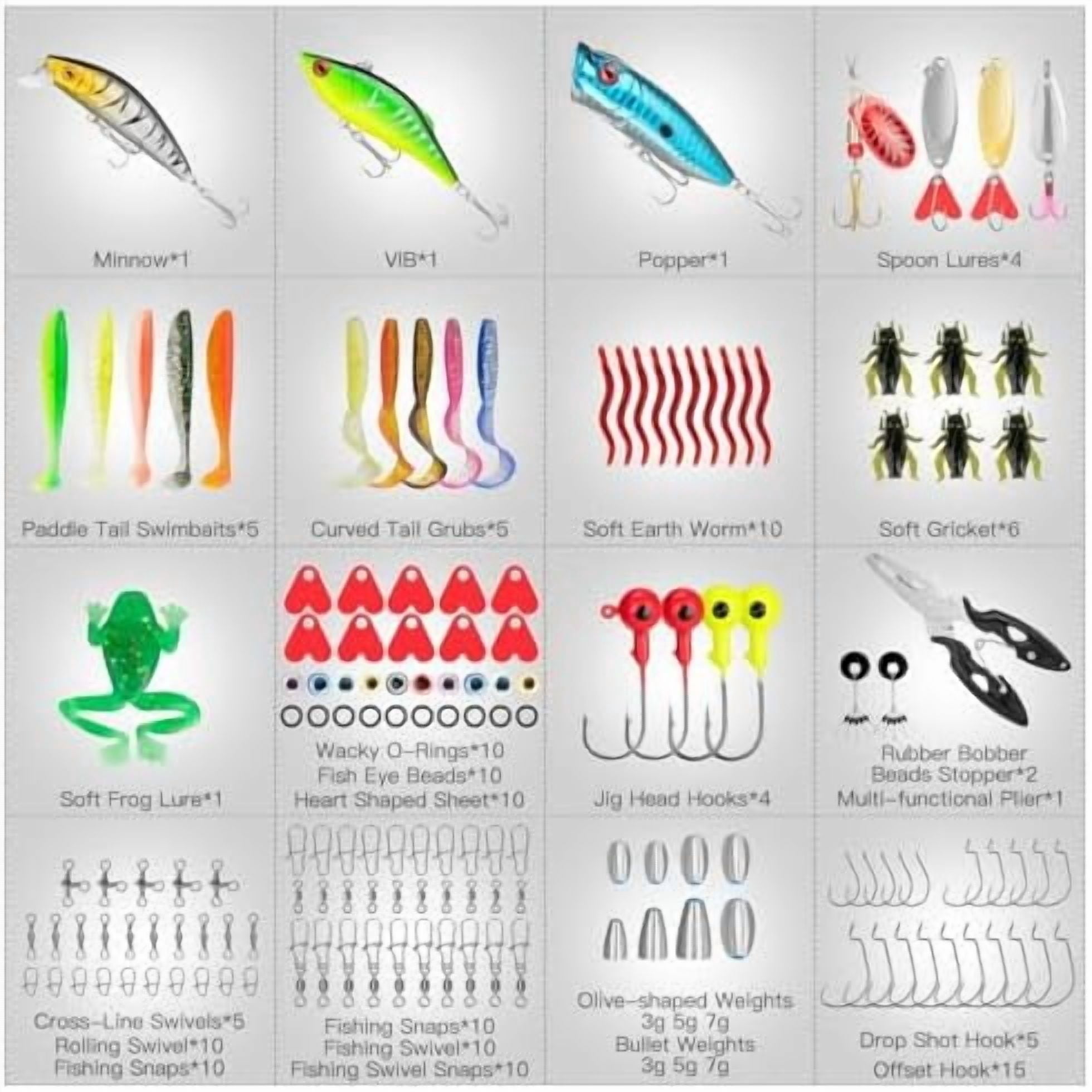 YNGLLC Fishing Lures, Tackle Box with Tackle Included, Crankbaits, Spoon, Hooks, Weights & Other Accessories, Fishing Bait Lure Gear Kit Gifts for Men Bass Freshwater