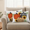 thumbnail image 2 of Thanksgiving Outdoor Waterproof Pillow Covers, Fall Colorful Plaid Pumpkin Sunflower Leaf Decorative Rectangle Throw Pillowcase Sofa Cushion Sham for Patio/Couch/Chair, 20"x12" 2 Pack, 2 of 8