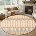 thumbnail image 2 of Round Rug 5ft Area Rug, Farm Lattice Houndstooth Pattern Area Rugs for Living Room Bedroom, Rustic Beige Khaki Plaid Floor Mat Non-Shedding Non-Slip Carpet Indoor Accent Rugs, 2 of 9