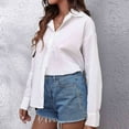 thumbnail image 5 of Women Multiple Sizes Sexy Flowy Nature Solid Color Long Sleeve 100%Polyester Blouse(White,S), 5 of 5