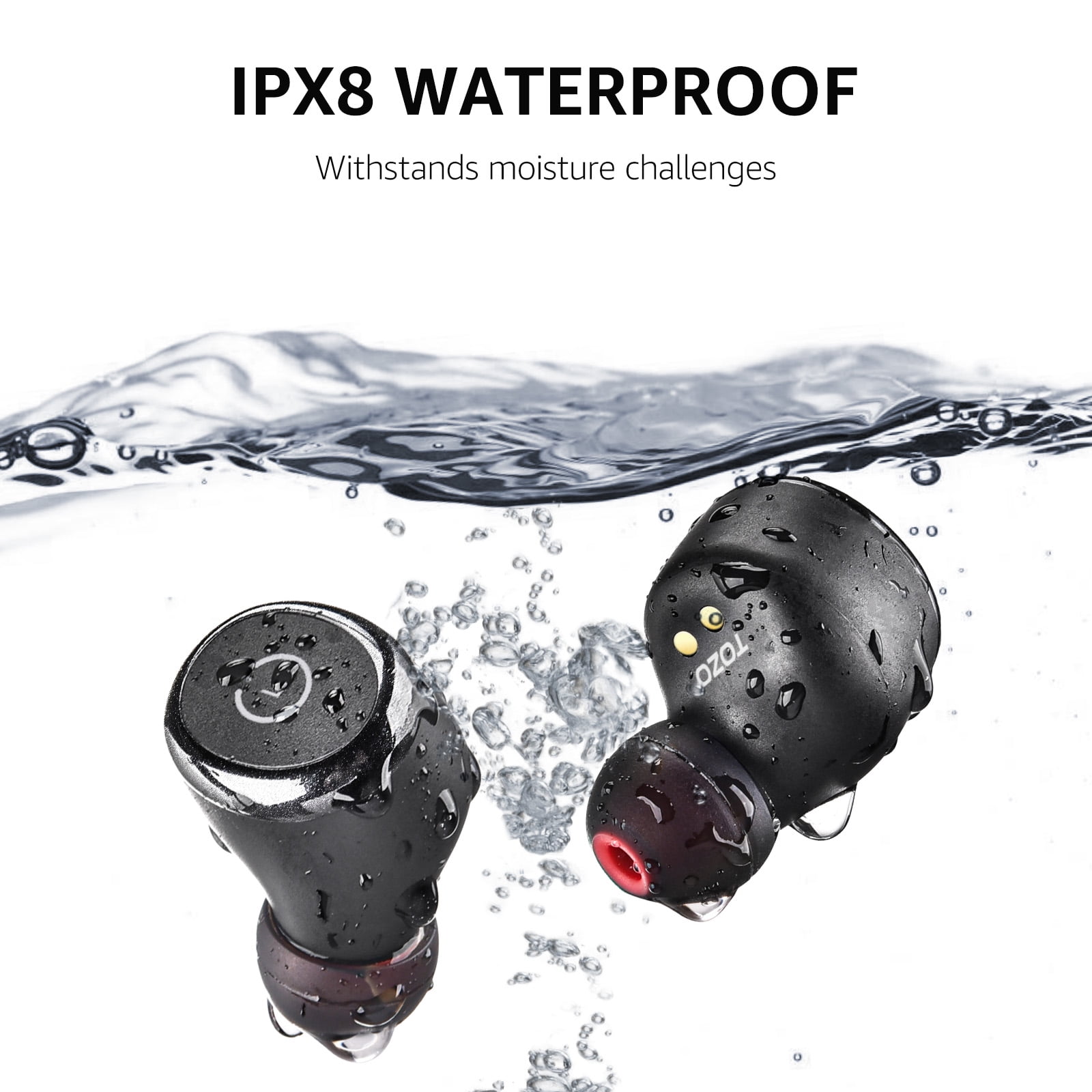 TOZO T10 Wireless Earbuds Bluetooth Headphones, 55H, Stereo Bass, App Customize 32 EQ, Wireless Charge, IPX8 Waterproof, 100+ White Noise Tracks, Ergonomic Design, Black