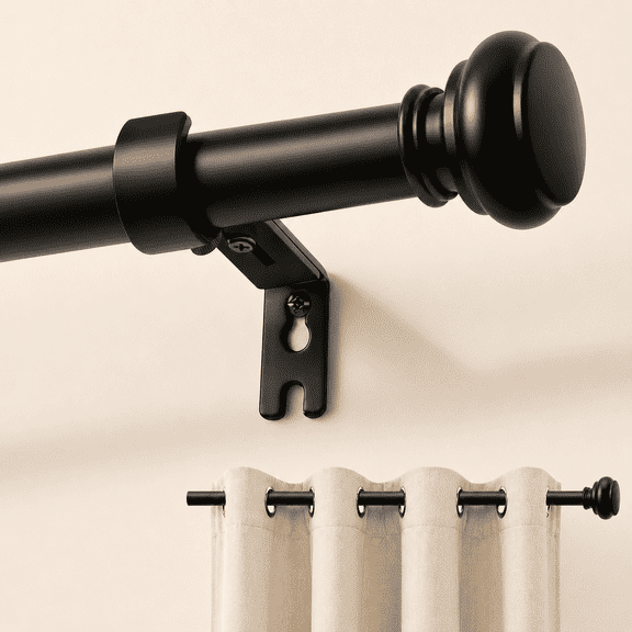 PHANCIR Curtain Rods for Windows 28"-48", 1" Heavy Duty Adjustable Black Curtain Rod with 2 Brackets for Bedroom, Living Room