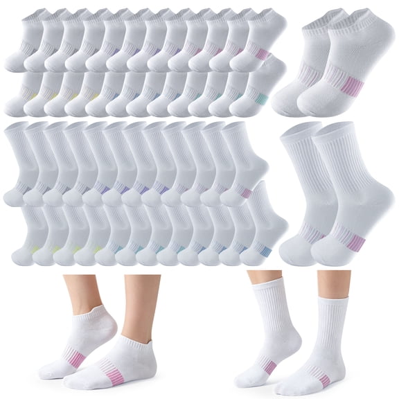 Sophproton 24 Pairs Women's White Socks Set, 12 Pairs Low Cut & 12 Pairs Crew Socks, Arch Support Athletic Socks for Women