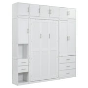 EUROCO Wood Murphy Bed, Storage Wall Bed with Cabinets and Drawers, Clever Furniture Set with Wardrobe for Living Room, Assemble Video Provided, Twin