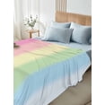 thumbnail image 4 of Full Size Flat Sheet Only, Rainbow Stripes Soft Brushed Microfiber Bed Sheets, Modern Colorful Cream Striped Aesthetics Hotel Quality Breathable Bedding Top Sheet, Easy Care, 81"x96", 4 of 9