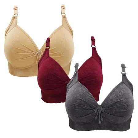 Gnurob Wireless Bralette for Women Push Up Bra Plus Size Floral Lace Bralettes No Underwire Brassiere 3 PC Soft Everyday Bras Adjustable Widen Band Underwear Clearance Saving A07-Beige 3X-Large