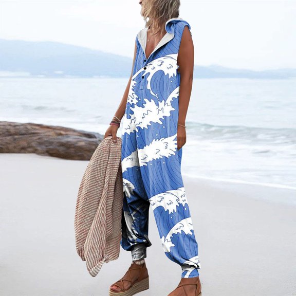 Vedolay Womens Jumpsuits Womens Floral Printed Jumpsuits Casual Sleeveless Spaghetti Strap Rompers Wide Leg Pants,Blue S