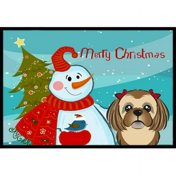 Caroline's Treasures BB1869MAT Snowman with Chocolate Brown Shih Tzu Door Mat, Indoor Rug or Outdoor Welcome Mat 18x27