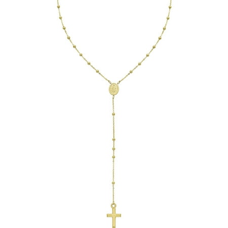 10kt Yellow Gold Polished Rosary with Cross Necklace, 18.25