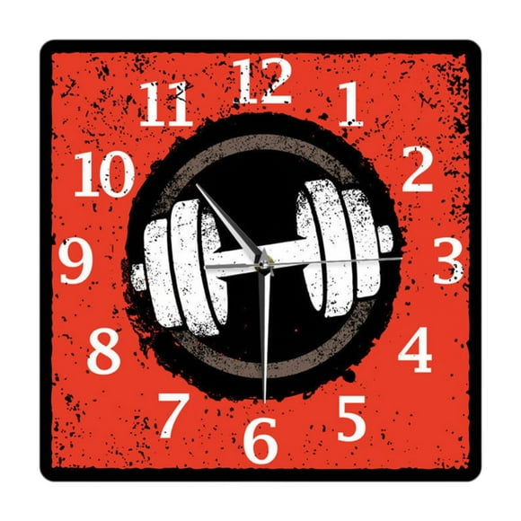Patrón de mancuernas Fitness Reloj de pared cuadrada 118x118 pulgada Silent sin ticking acrílico decorativo para la oficina en casa versátil