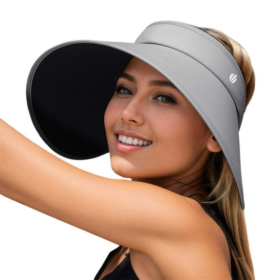 UJNDER Ladies Wide Brimmed Open Top Outdoor Cycling Folding Sun Hat for Travel Sports and Beach Activities Light Gray
