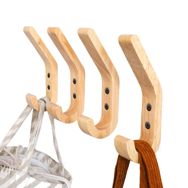 Ganchos de madera para abrigos, 4 piezas, tipo J, ganchos para toallas de pared