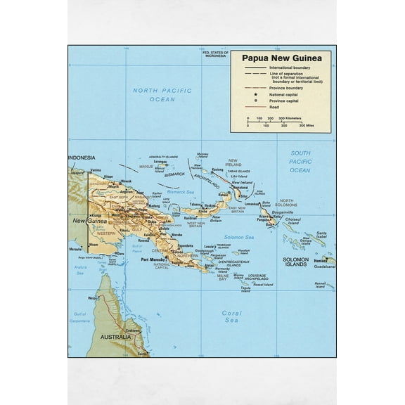 24"x36" Gallery Poster, cia map of Papua New Guinea 1989