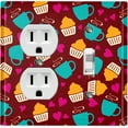 thumbnail image 1 of Metal Light Switch Wall Plate Outlet Cover (Coffee Espresso Mocha Cup Heart Cupcake Pattern Maroon - Single Duplex Single Toggle), 1 of 2