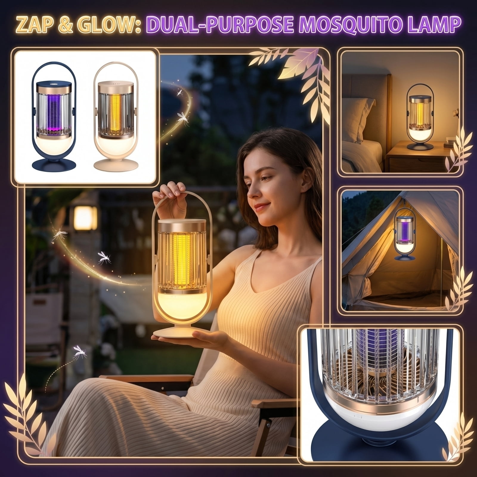 Mosquito Killer Lamp, Rechargeable Beige Dual Purpose, 1 Pack For Indoor Outdoor Camping```