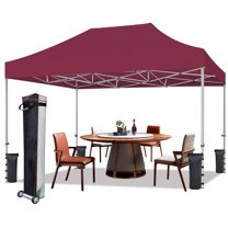Eurmax USA 10'x15' Ez Pop Up Canopy Tent with Heavy Duty Roller Bag,Bonus 6 Sand Weights Bags（Burgundy)