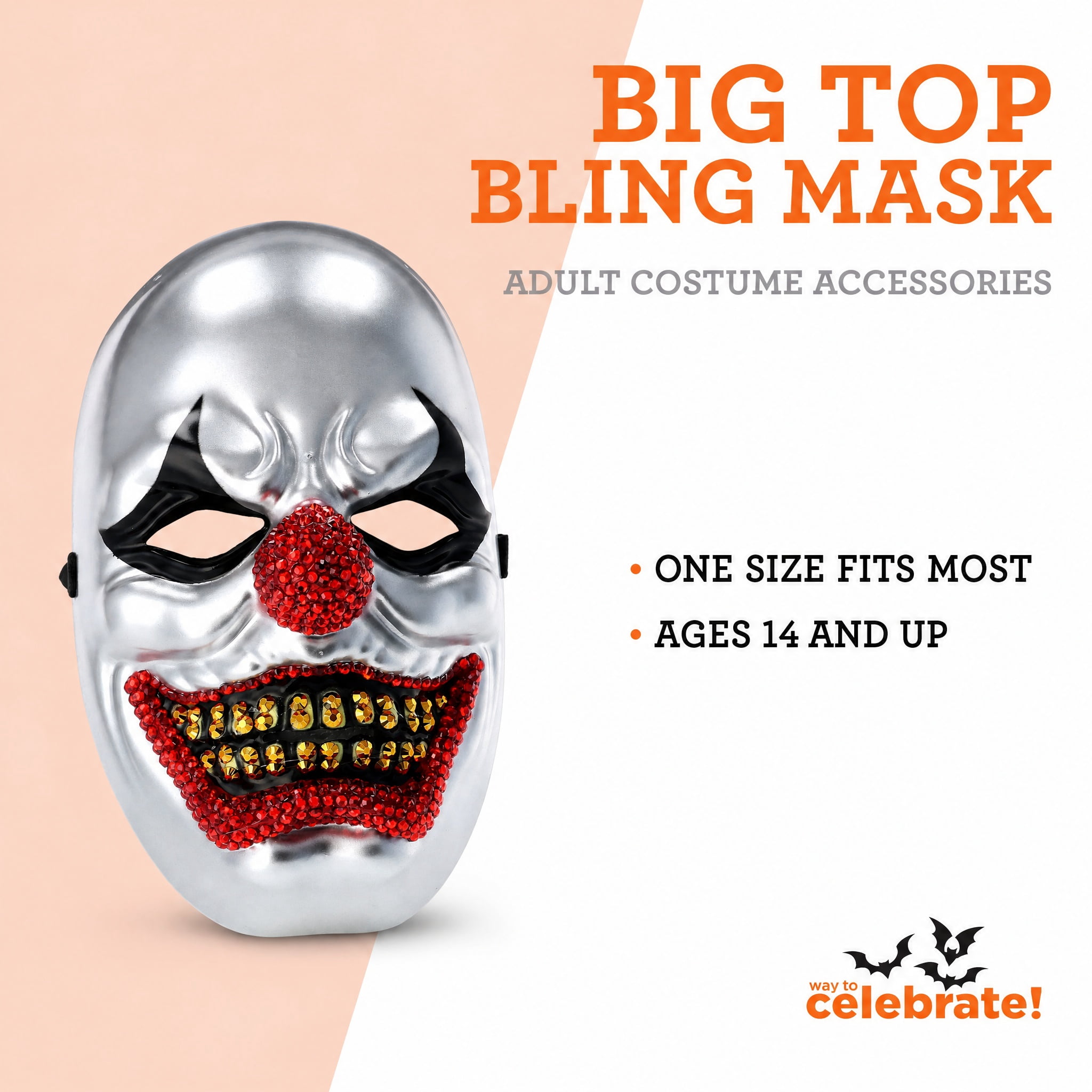 Big Top Bling Mask Costume Accessory for Adults, Silver, Halloween by Way To Celebrate