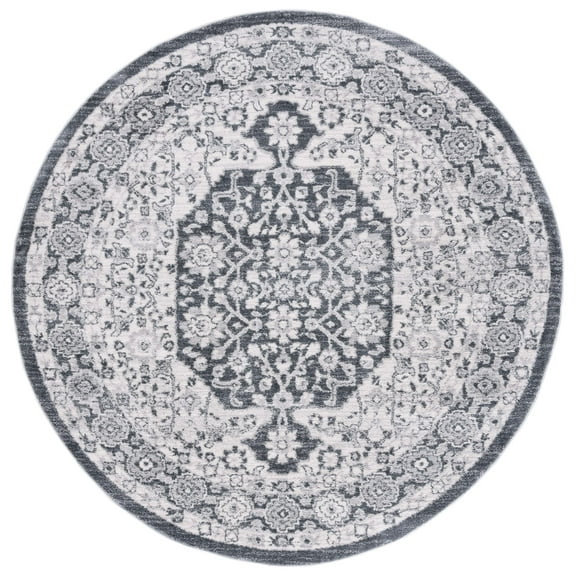 SAFAVIEH Toscana Caryn Medallion Polyester Area Rug, Ivory/Dark Grey, 6'7" x 6'7" Round