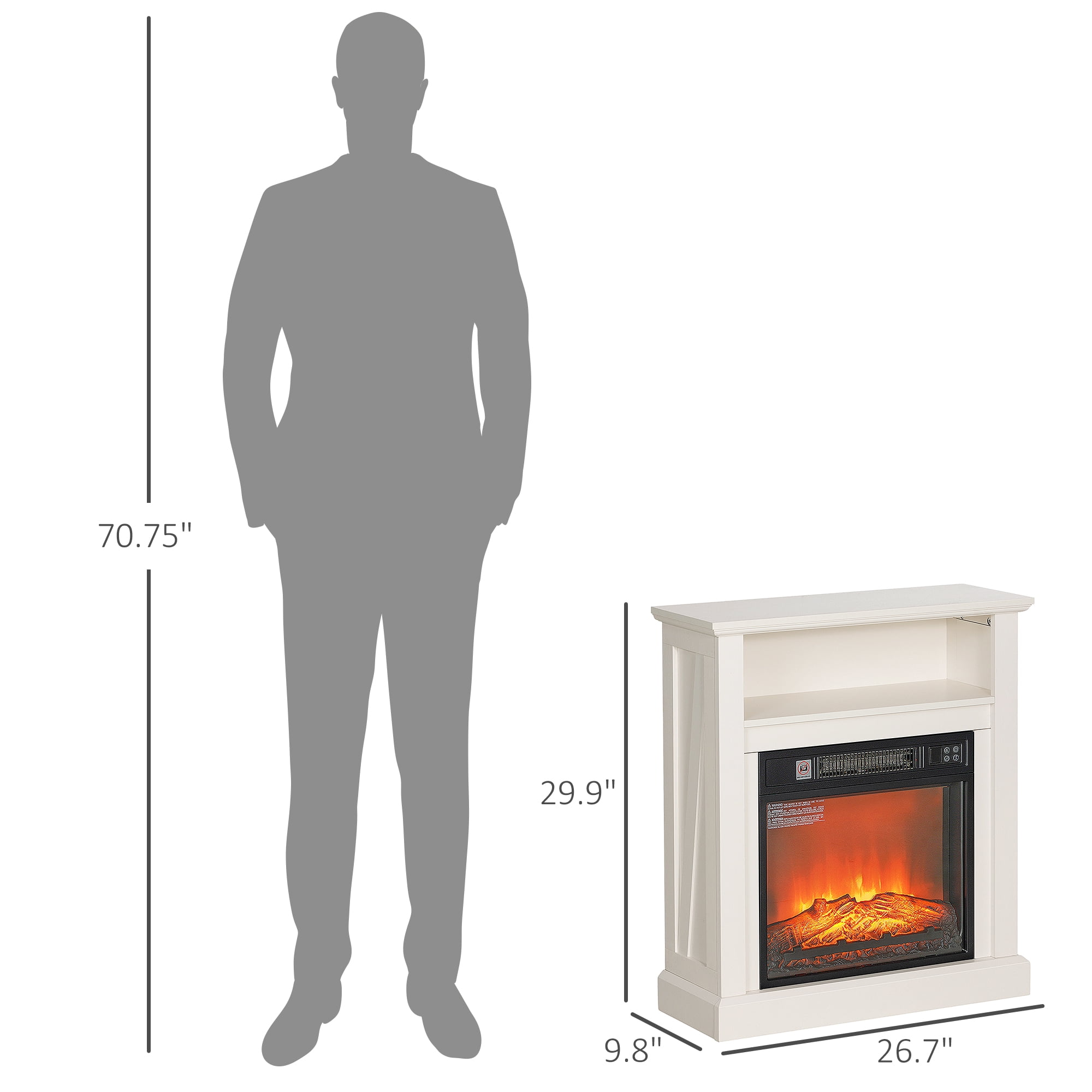26" Electric Fireplace with Mantel, Modern Console Table with Heater and Remote Control, Indoor Small Freestanding Fireplace, Tabletop Fireplace for Living Room, Bedroom