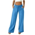 thumbnail image 5 of cocolona Womens Summer Casual Ruffled Beach Pants Elastic Waist Straight Wide Leg Lounge Vacation Trousers with Pockets, 5 of 5