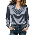 thumbnail image 2 of ChaoHeng Women's Loose Fit Cotton Long Sleeve Shirts Cowl Drape Neck Relaxed Casual Transitional Top Gray XXXL, 2 of 9