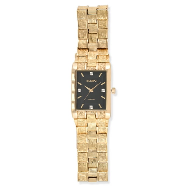 Elgin Adult Men's Tank Case Watch with Brushed Bark Bracelet and