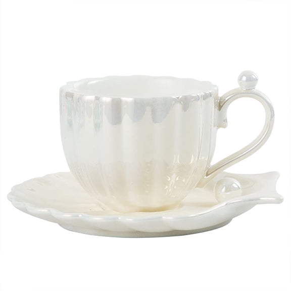 Mug Coffee Cup Pearl Shell Ceramic Exquisite Coffee Cup and Saucer Set 240ML (White)