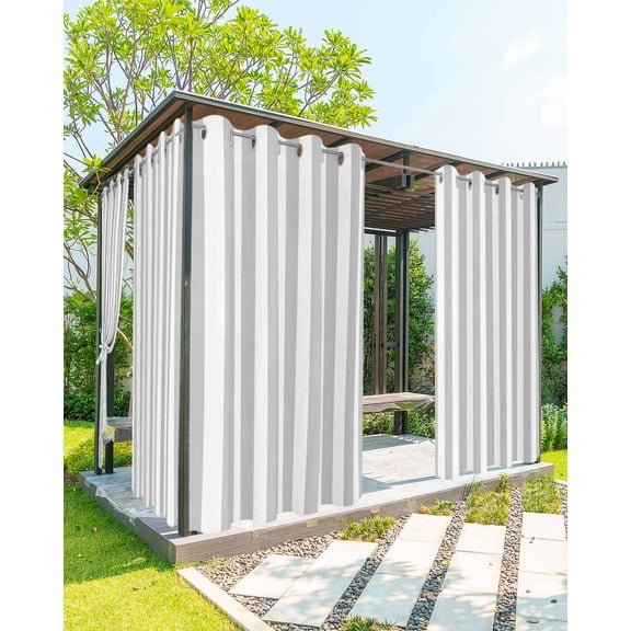 Outdoor Curtains for Patio Grey and White Striped Geometric Waterproof Privacy Outside Curtains with Tiebacks Grommet Top Pergola Curtains for Porch Cabana Gazebo 2 Panels, 54x84 inch
