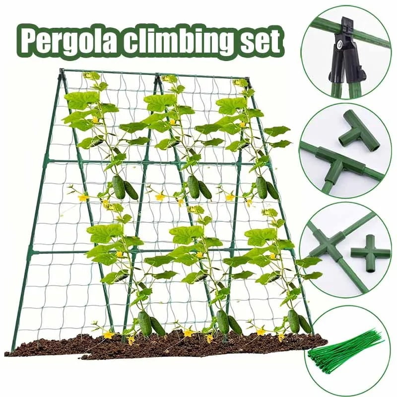 Cucumber Trellis for Raised Beds, 1 Pack 31.5"x31.5" A-Frame Garden Trellis, Climbing Plant Support with Netting for Cucumber Tomato Bean Pea