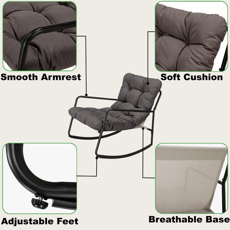 2-Piece Indoor & Outdoor Universal Rocking Chair with Side Table, Glider Rocking Recliner Chair with Cushion, Accent Armchair