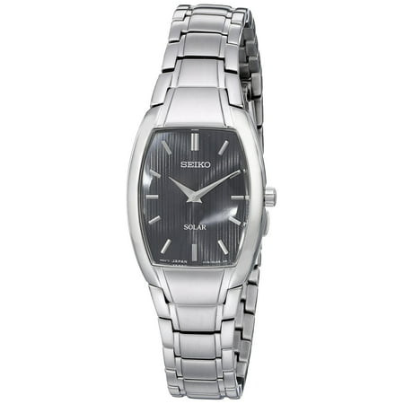 Seiko Womens Solar Stainless Steel Case and Bracelet Black Dial Silver Watch - SUP259