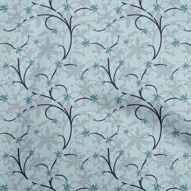 oneOone Tissu Flex Coton Bleu Moyen Floral Rétro Matériel de Robe Tissu Imprimé Tissu au Mètre 40 Pouces de Large
