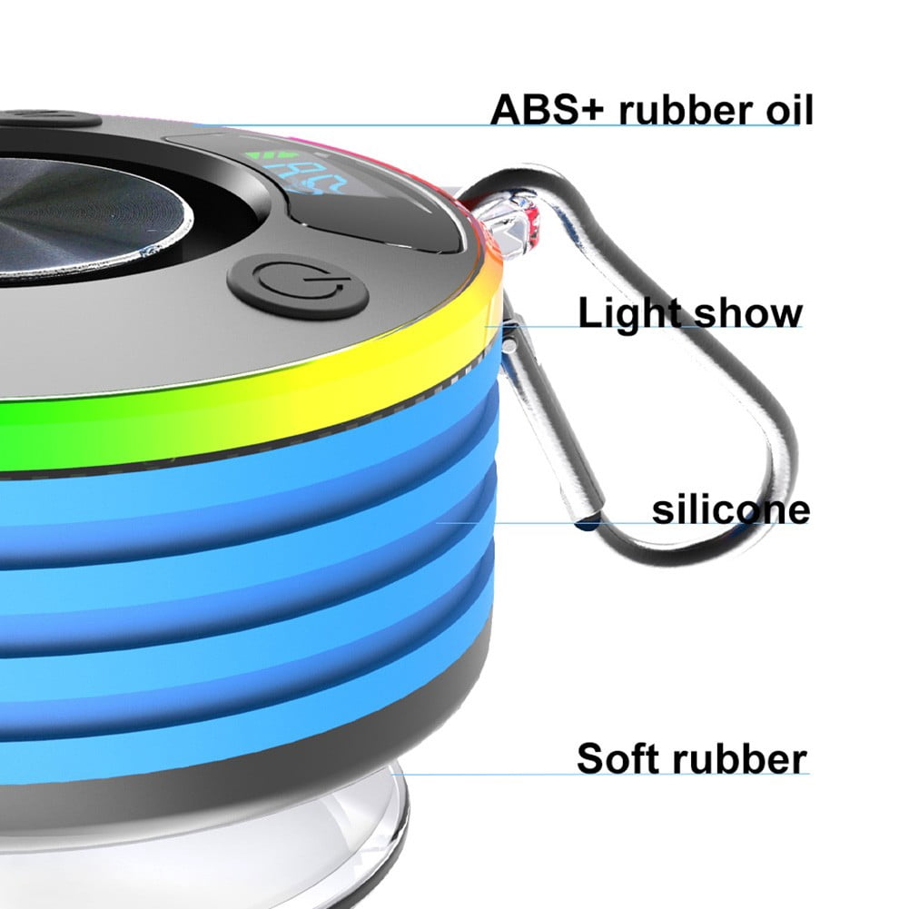 linyes Bluetooth Shower Radio Speaker with Suction Cup IPX7 Waterproof FM Radio Clock LED Display Portable Wireless Speaker for Bathroom Pool blue