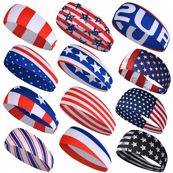 12 Pcs Sports Headband for Men Women Camo Headbands Workout Non Slip Headbands Breathable Head Band Fitness Stretchy Unisex Hairband for Yoga Running Cycling Ball