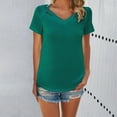 thumbnail image 2 of Duoif Shirts for Women Summer Casual Solid Color Short Sleeved V Neck T Shirt Womens Tops Casual Green M, 2 of 9