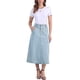 thumbnail image 2 of Falda midi de mezclilla desgastada de cintura alta para mujer INSPIRE CHIC con bolsillos XL azul claro, 2 of 6