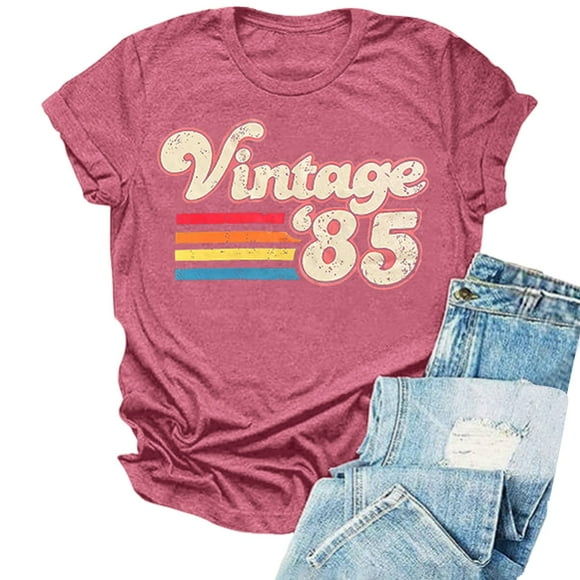 Fgnfyis Women 50th Birthday for Women Vintage Shirt Letter Print Retro Party Tops Casual Short Sleeve Tee Tshirts for Women Pink XL