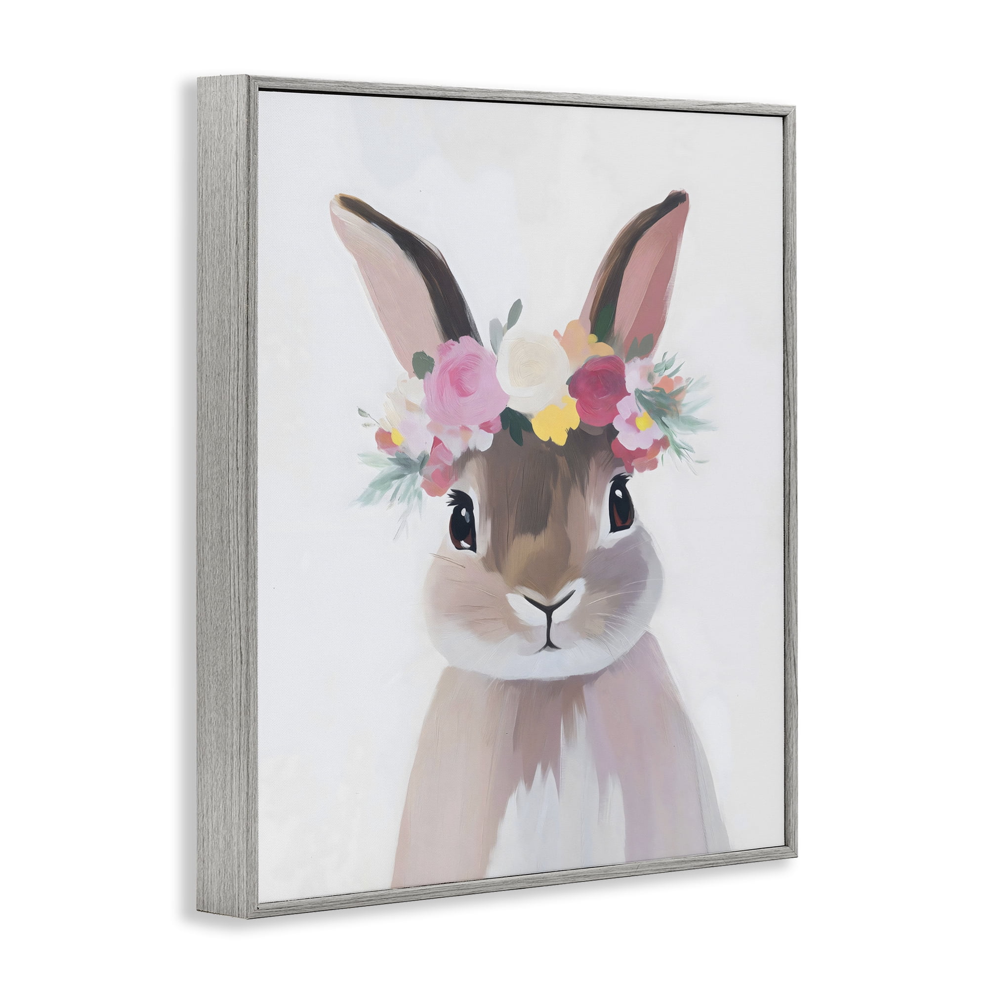 Stupell Industries Flower Crown Rabbit Gray Framed Giclee Art, design by The Prints Vibe