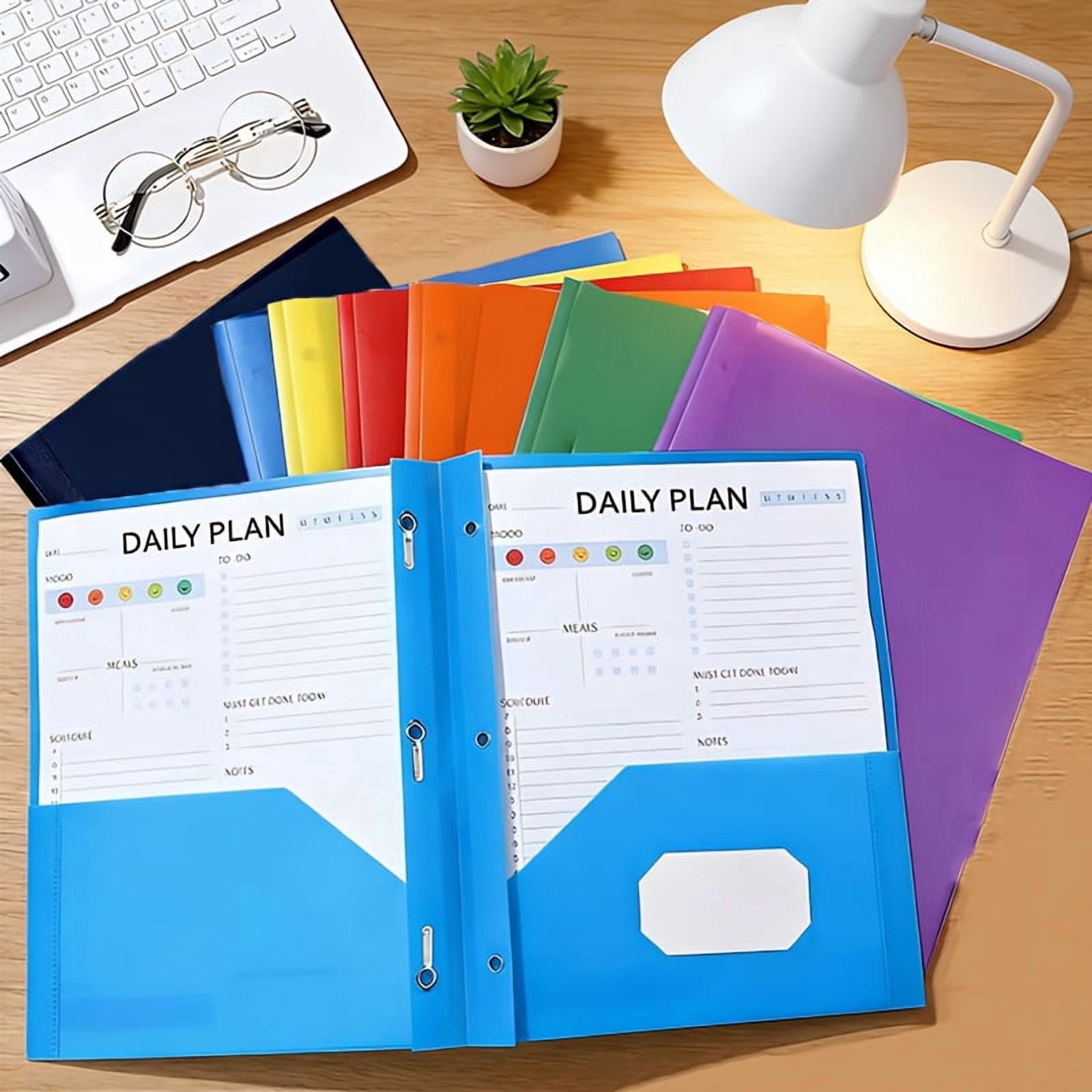 48 Pcs Multicolor Pocket Folders with 3 Hole Punch, Heavy Duty Plastic File Folders with 2 Pockets and Clips, Letter Size Document Organizer for Office, Business Filing, Meeting Supplies