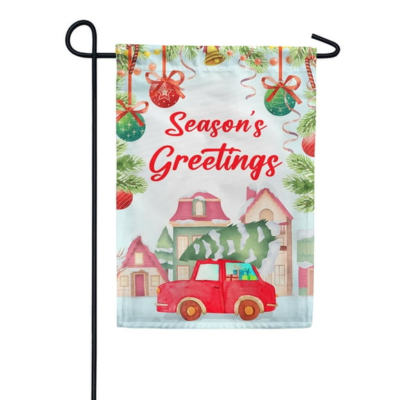 America Forever Seasons Greetings Garden Flag 12.5 x 18 Inch Double Sided Outdoor Yard Decorations Holiday Winter Vintage Christmas Tree Garden Flag